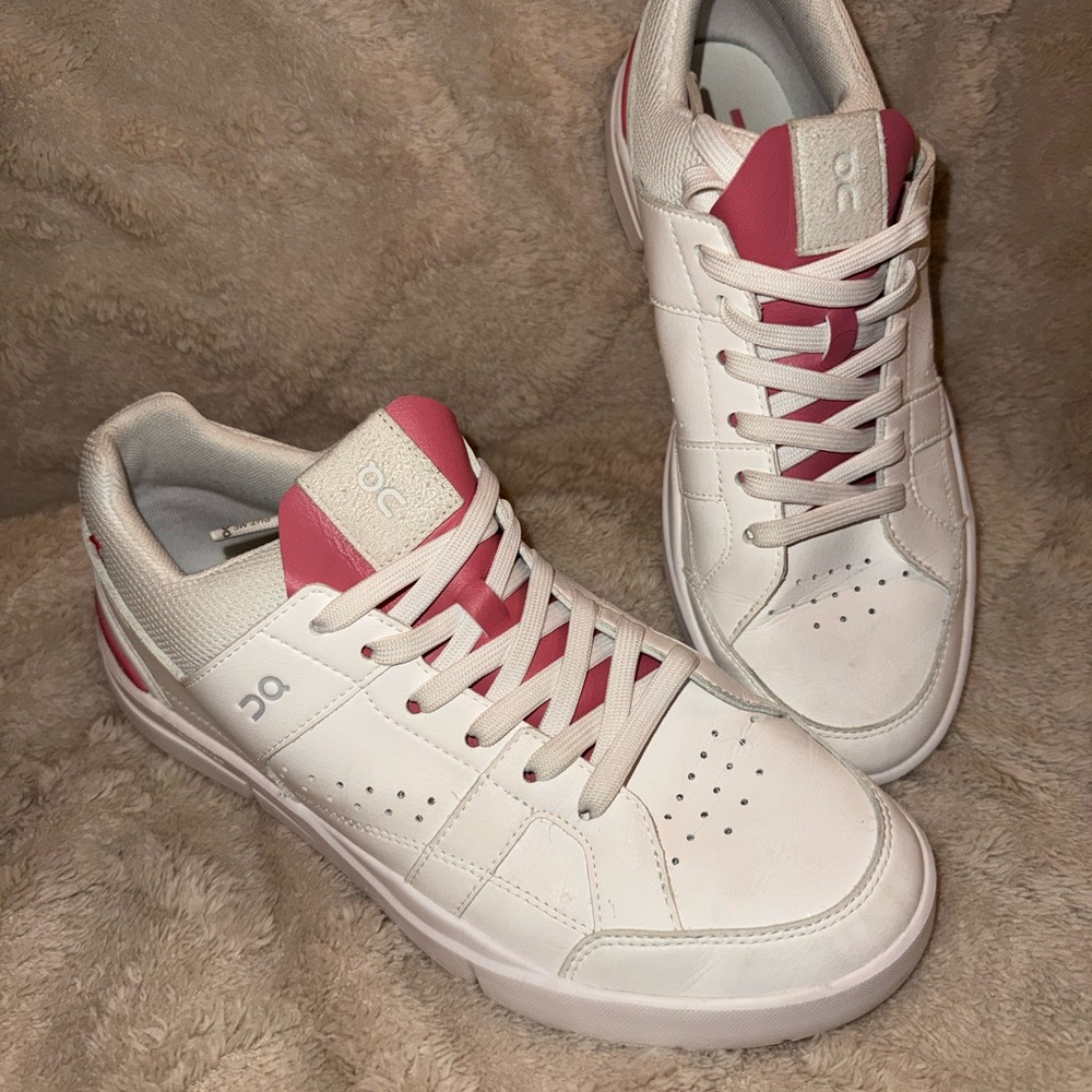 On Running White Sneakers with Pink Accent
